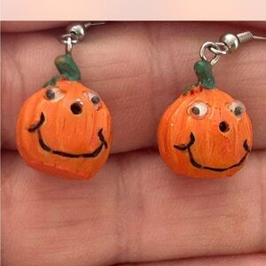 Vintage Made in Hong Kong Halloween Pumpkin Earrings with Smiley Faces